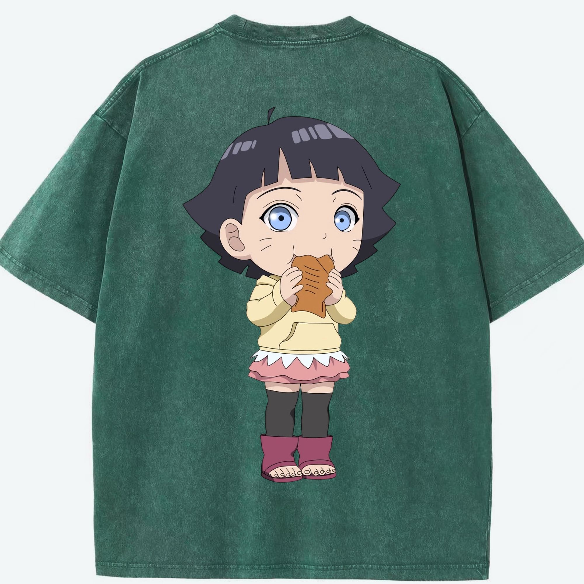 （画像用） NARUTO -ナルト- うずまき ヒマワリ Uzumaki Himawari 綿100% ヴィンテージ風 半袖Tシャツ（背面プリント）